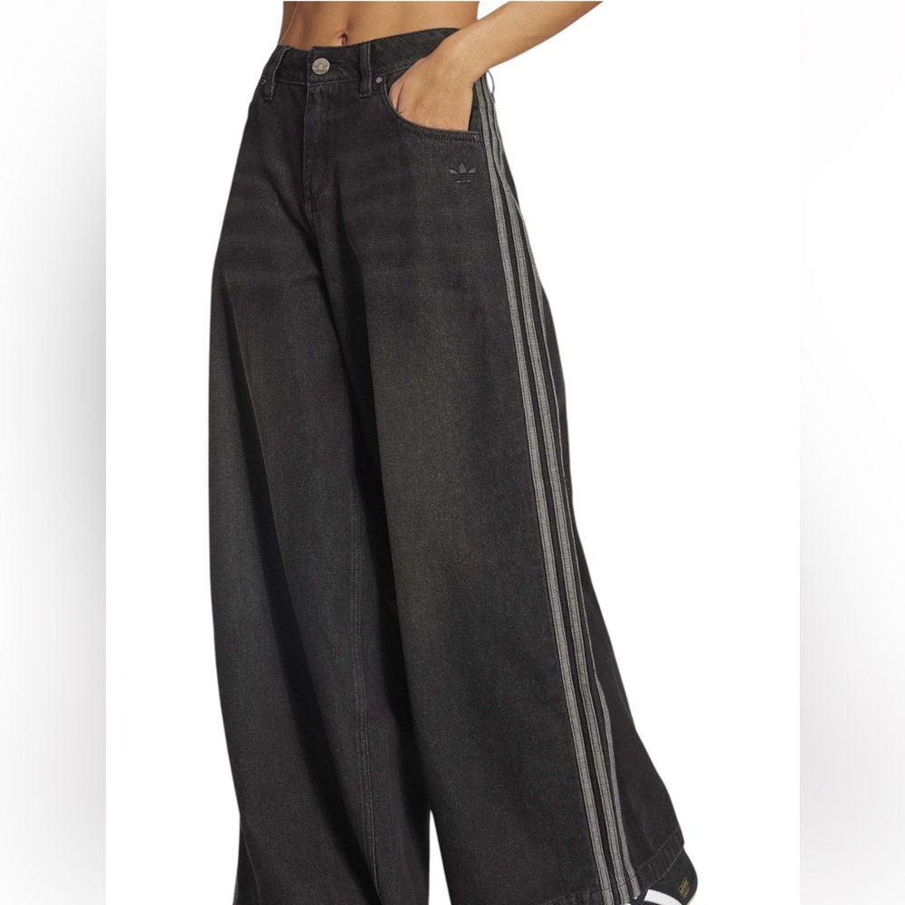 NWT ADIDAS Adicolor denim Adilenium wide leg black grey jeans two sizes 24 & 32 - Picture 5 of 6